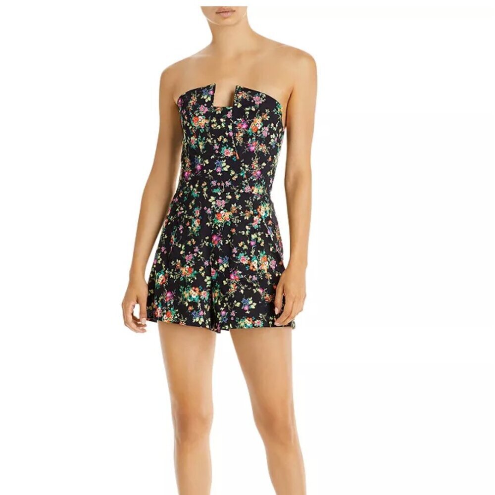 Black Halo Lena Floral Print Romper in Black Size 2